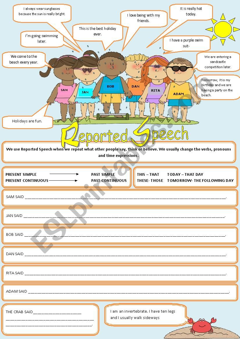 Reported Statements worksheet