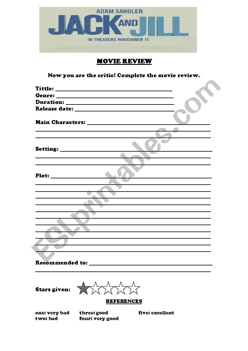 Jack and Jill: Movie review worksheet