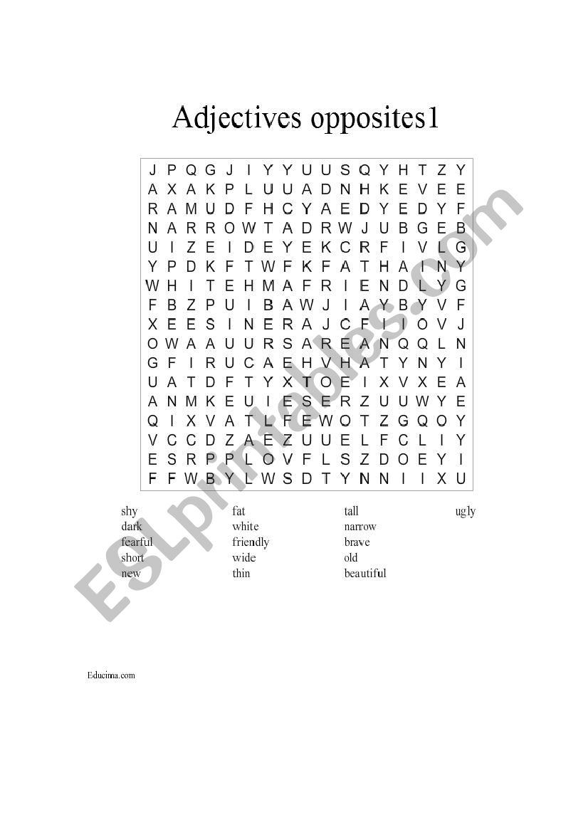 adjectives wordsearch worksheet