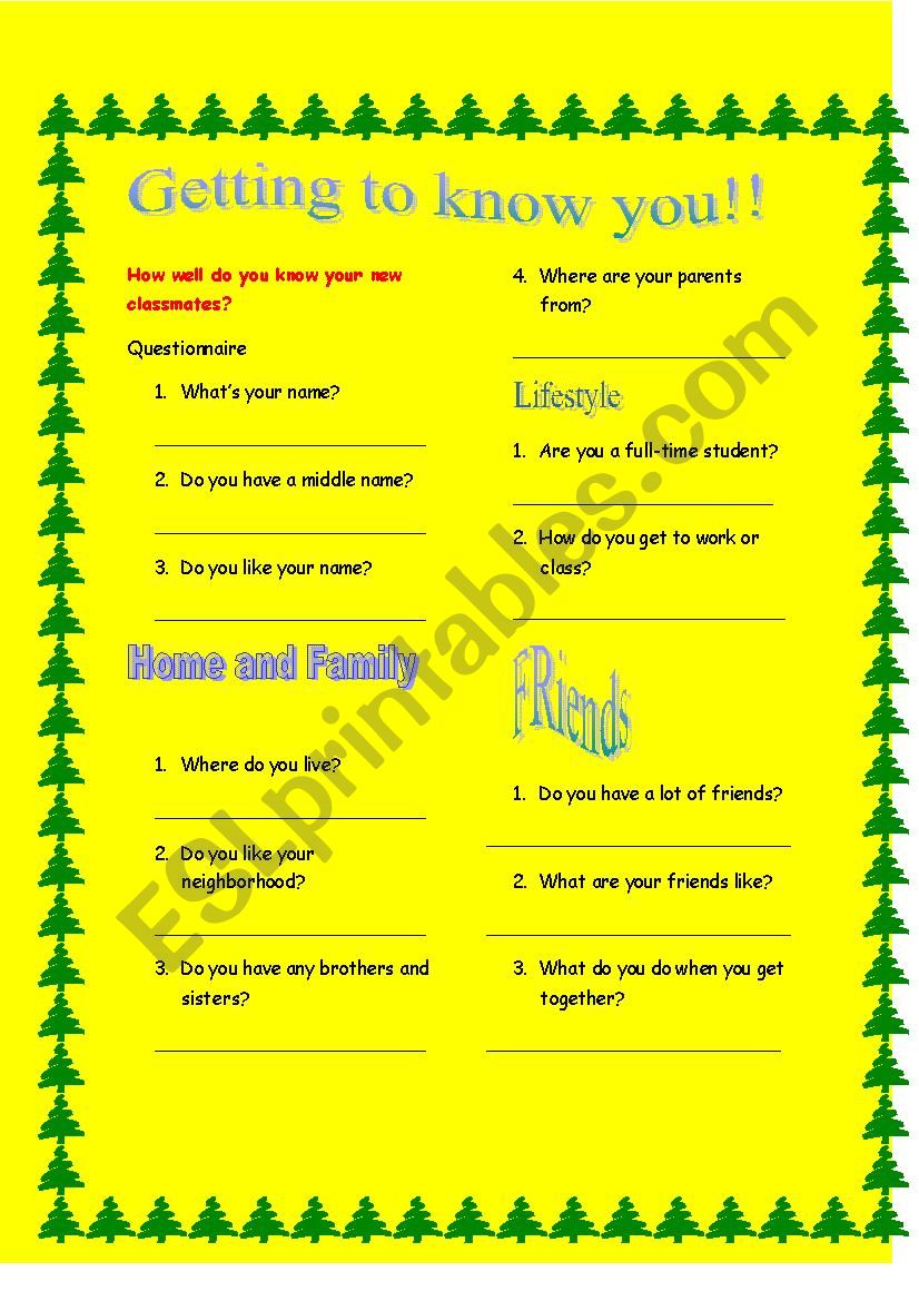 Getting to know you worksheet