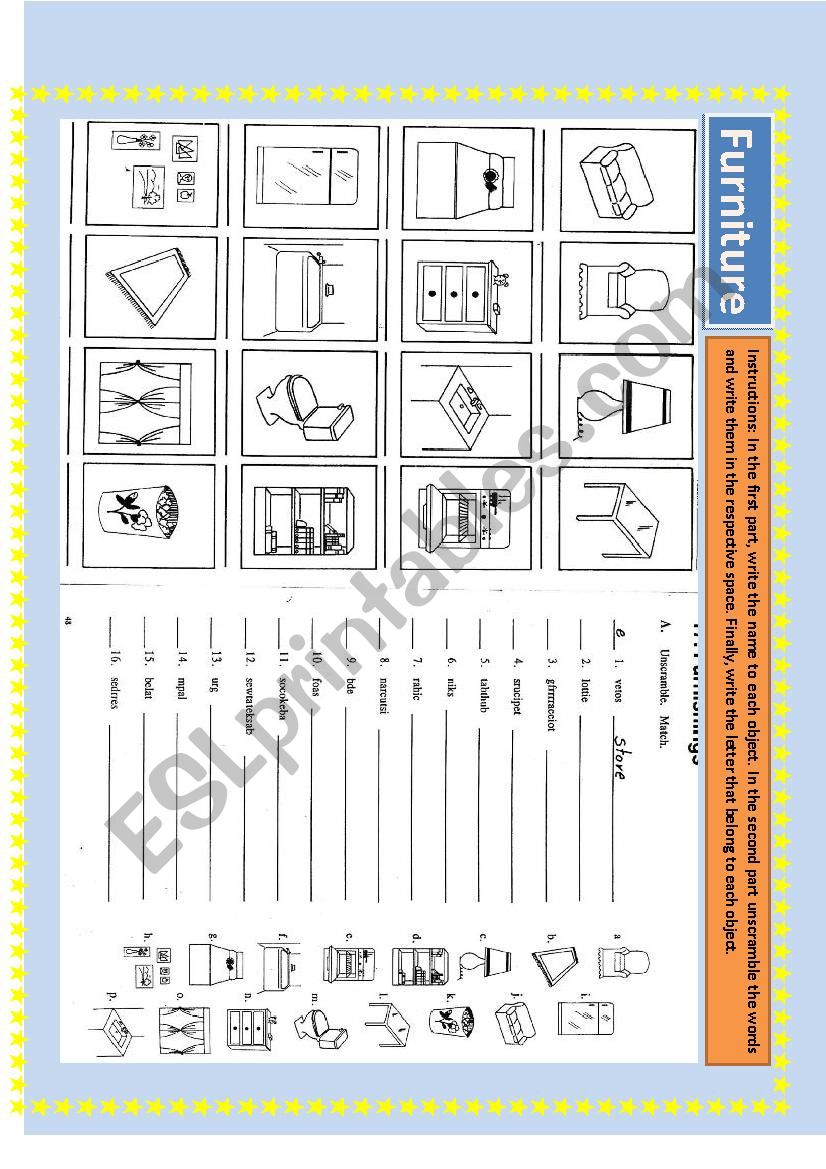 Furniture worksheet