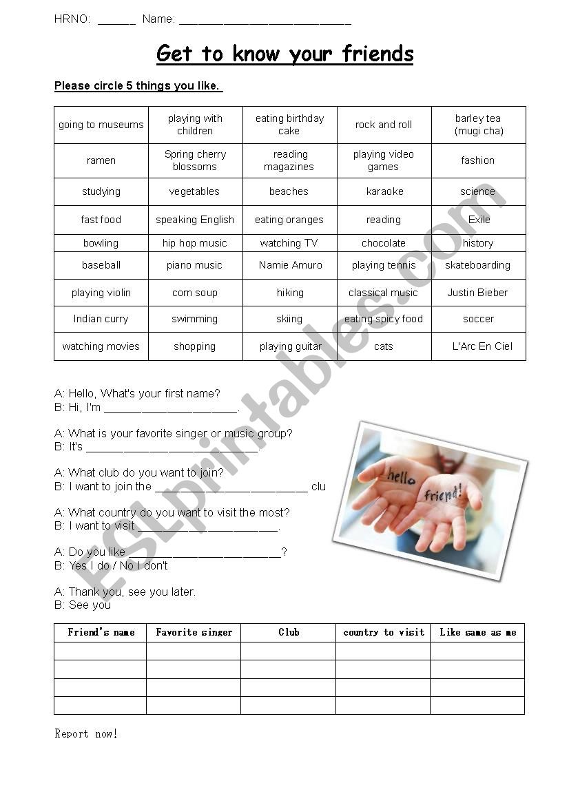 Get to know your friends worksheet