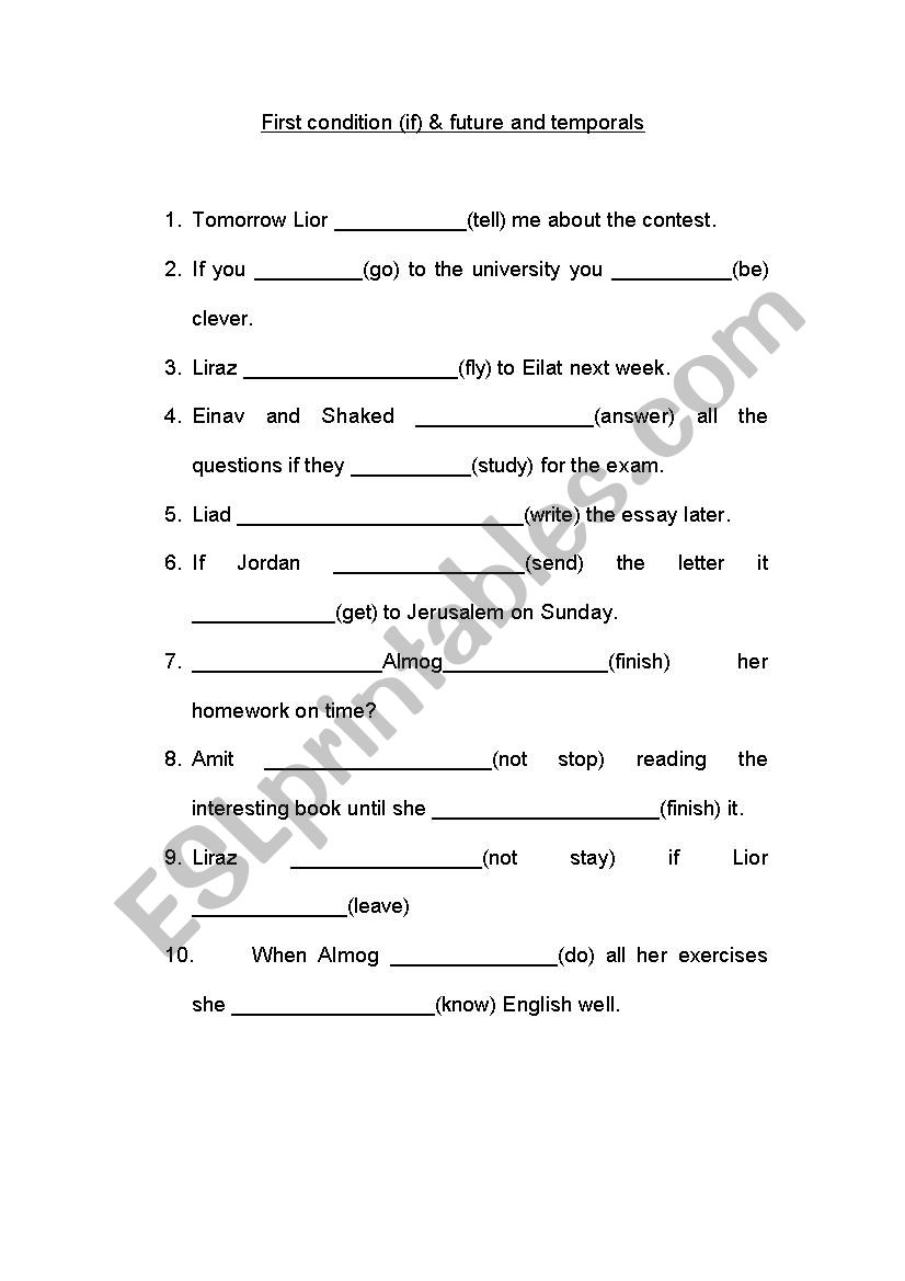 temporals worksheet