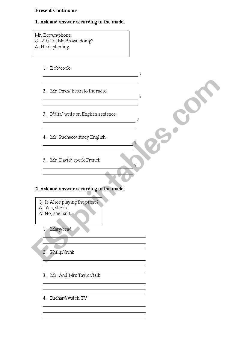 present continuous worksheet