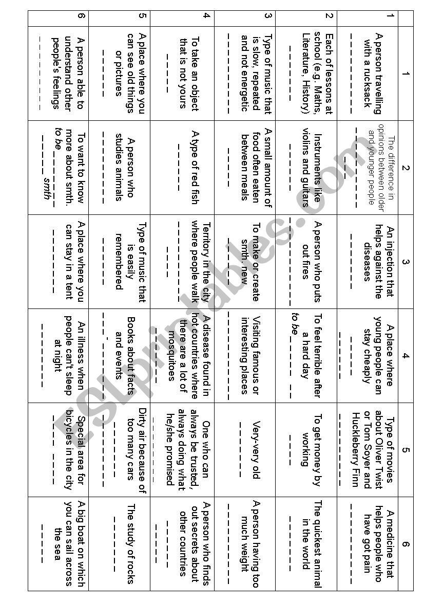 6 x 6 game for Challenges 3 worksheet