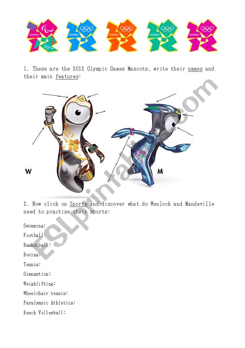 London 2012 Mascots worksheet