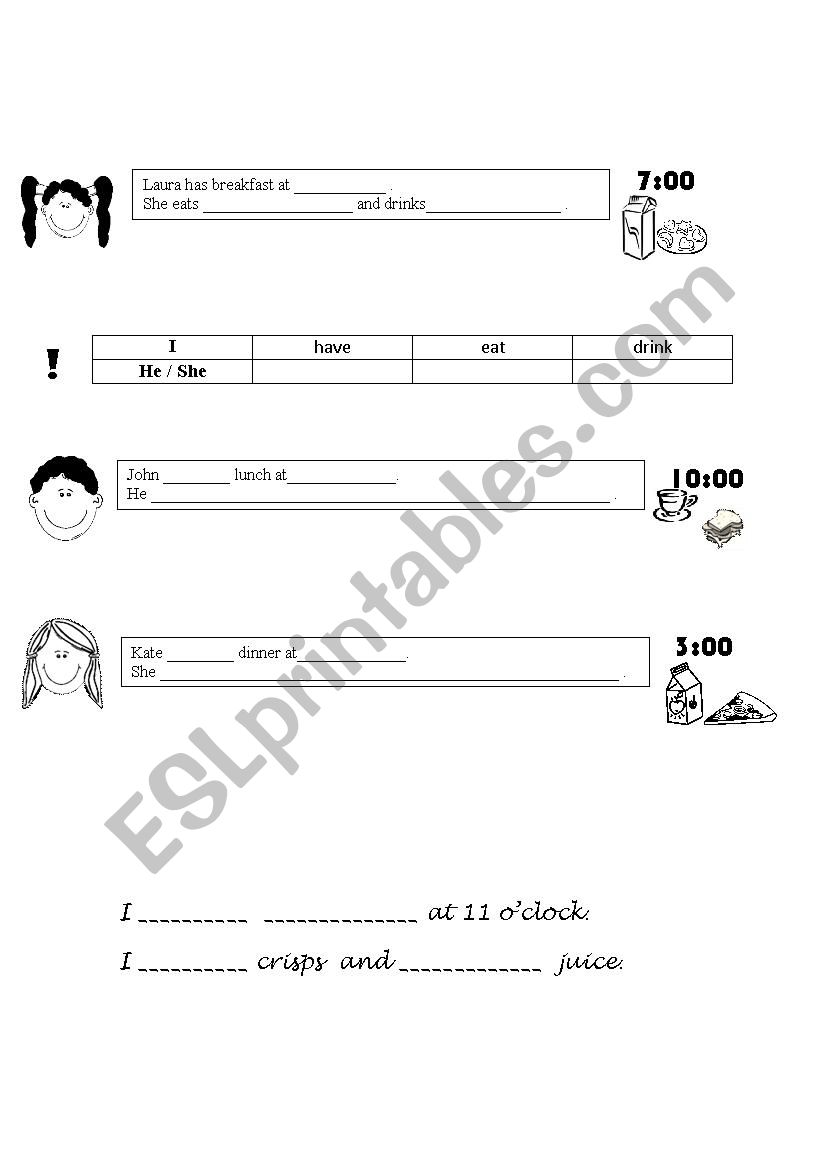 Meal times worksheet