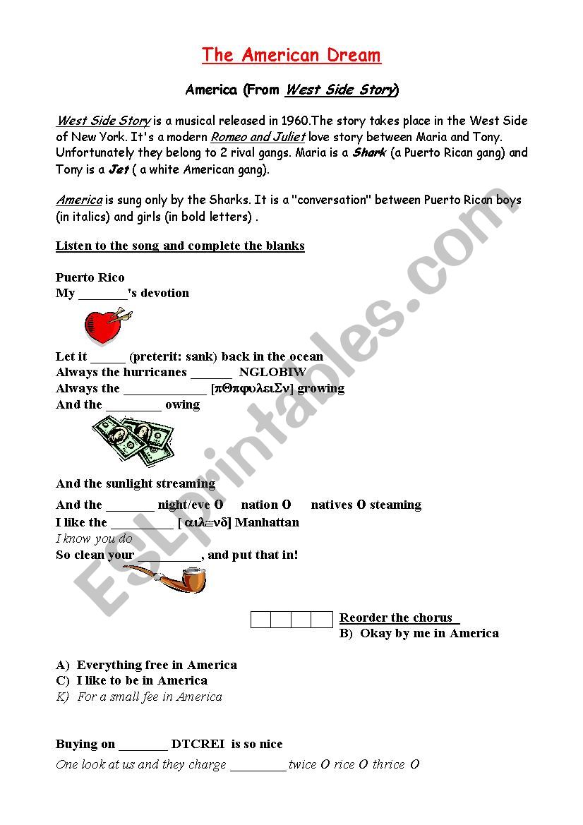 West side story worksheet