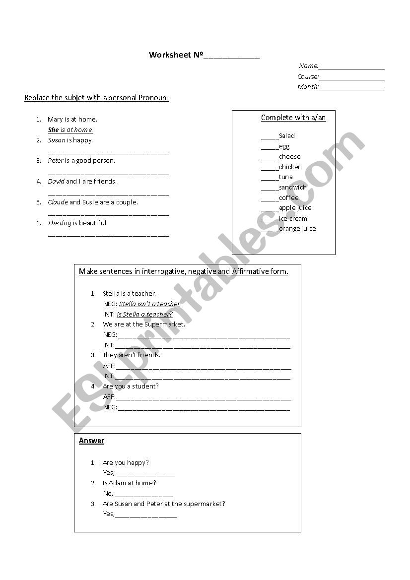 Verb To be  worksheet