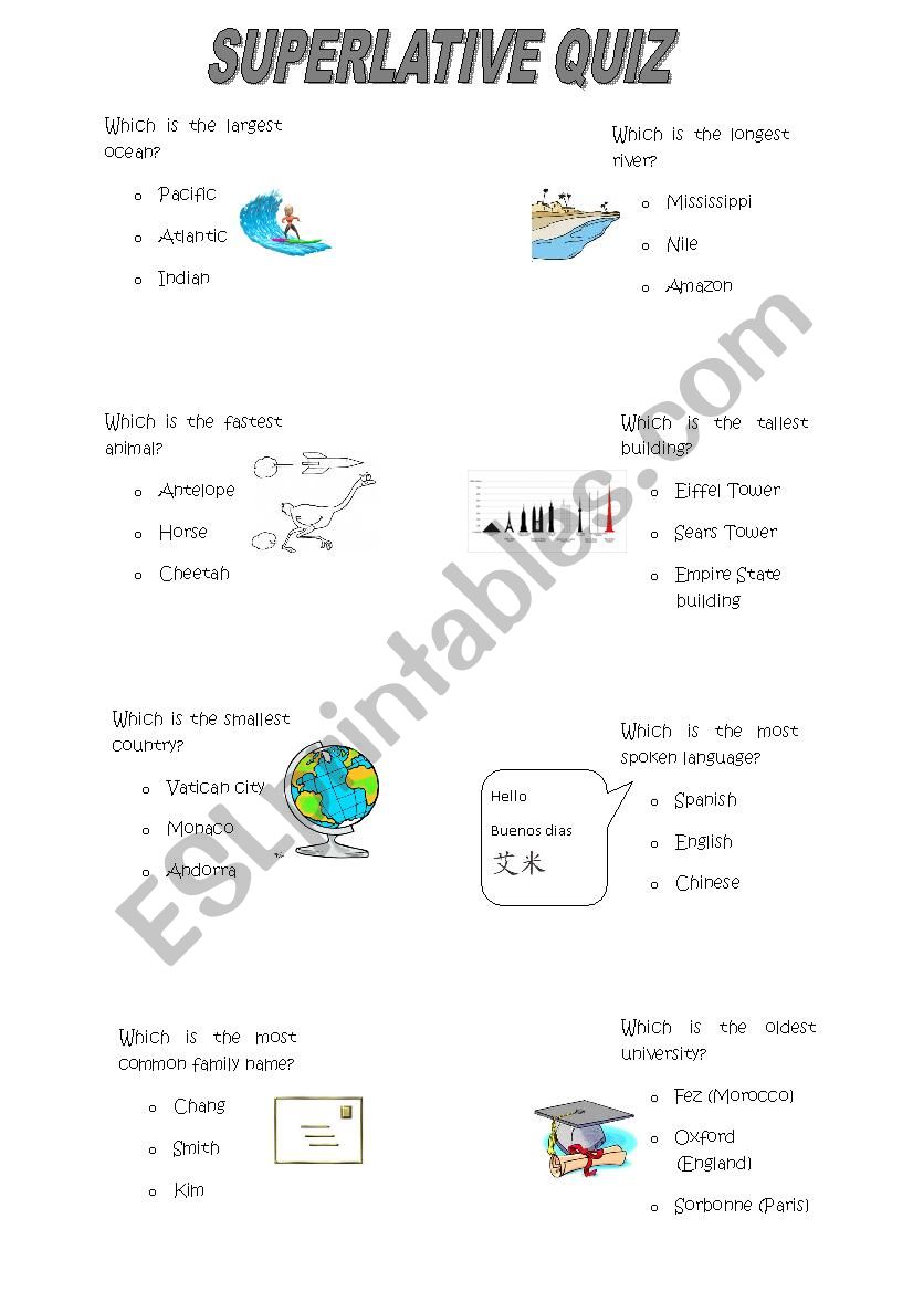 superlative intro worksheet