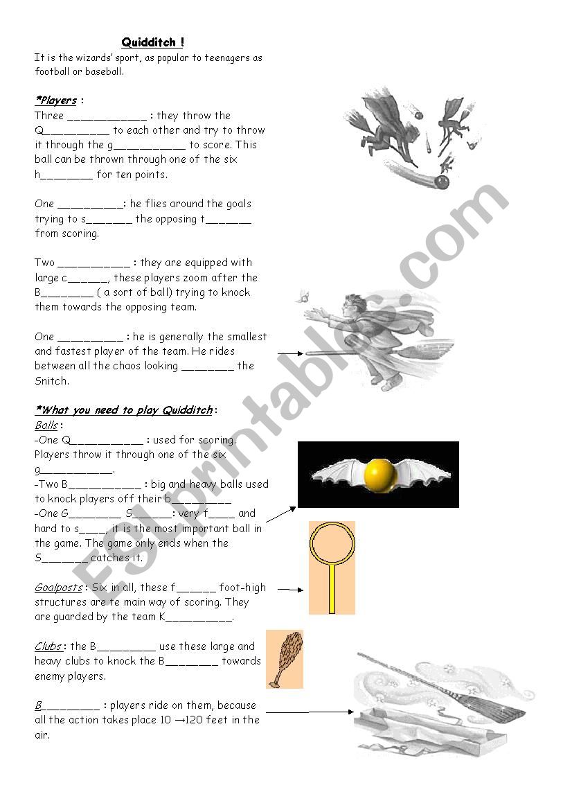 Quidditch at Hogwarts worksheet