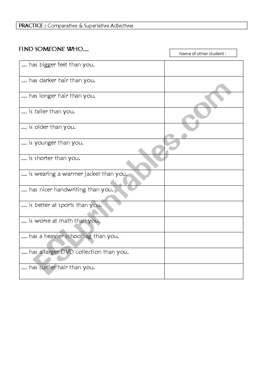 Comparative and Superlative Adjectives -  Practice - Elementary