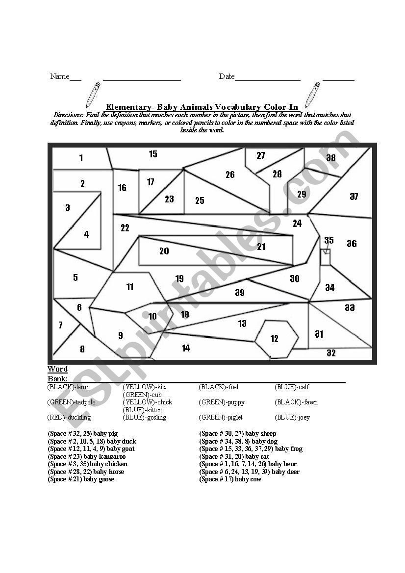 Baby Animals.    Color by  Number