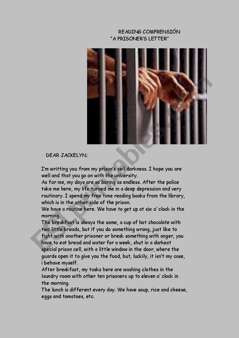 a prisoners letter, reading comprehension