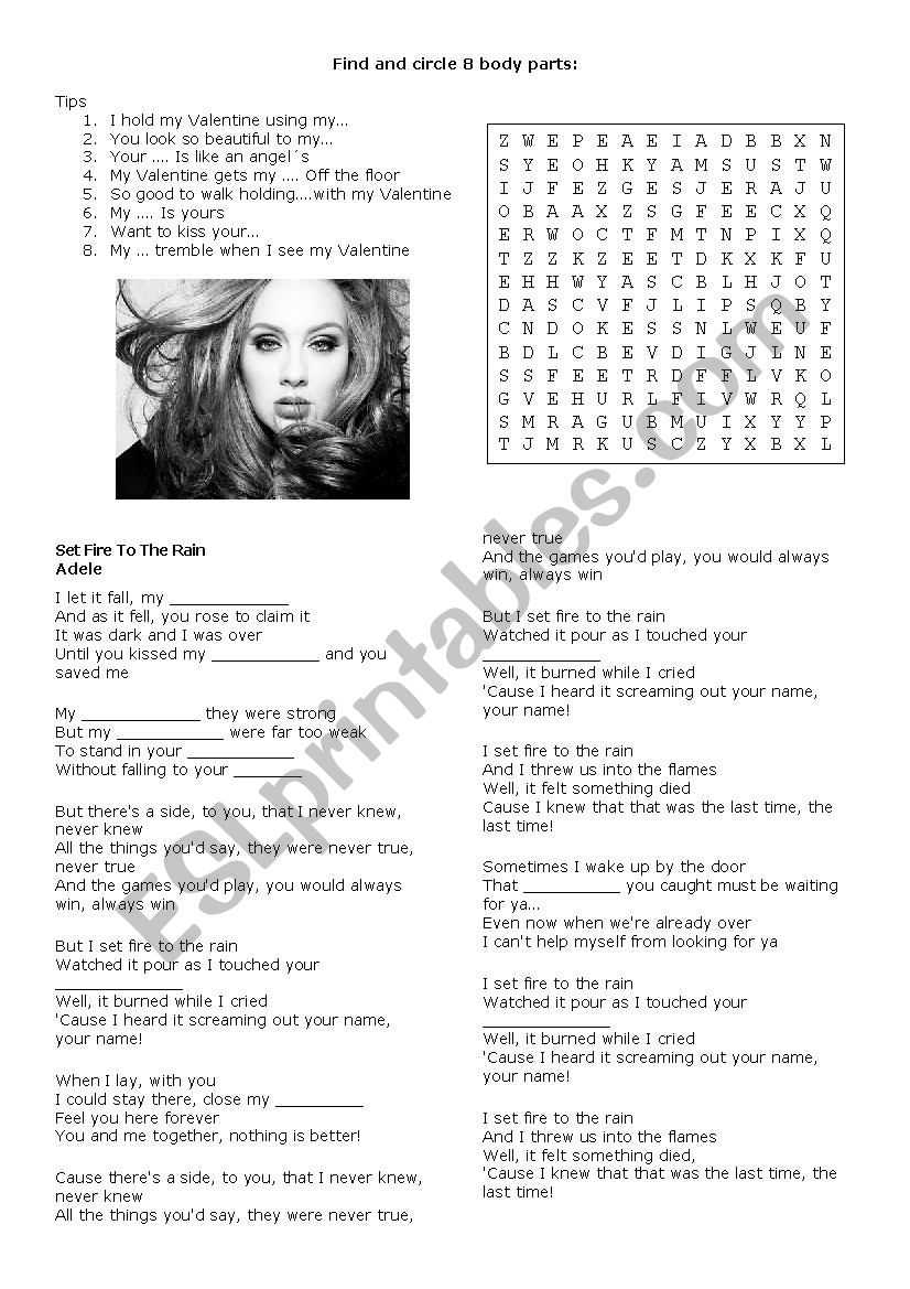 Set Fire to the Rain - Adele - Valentines Activity