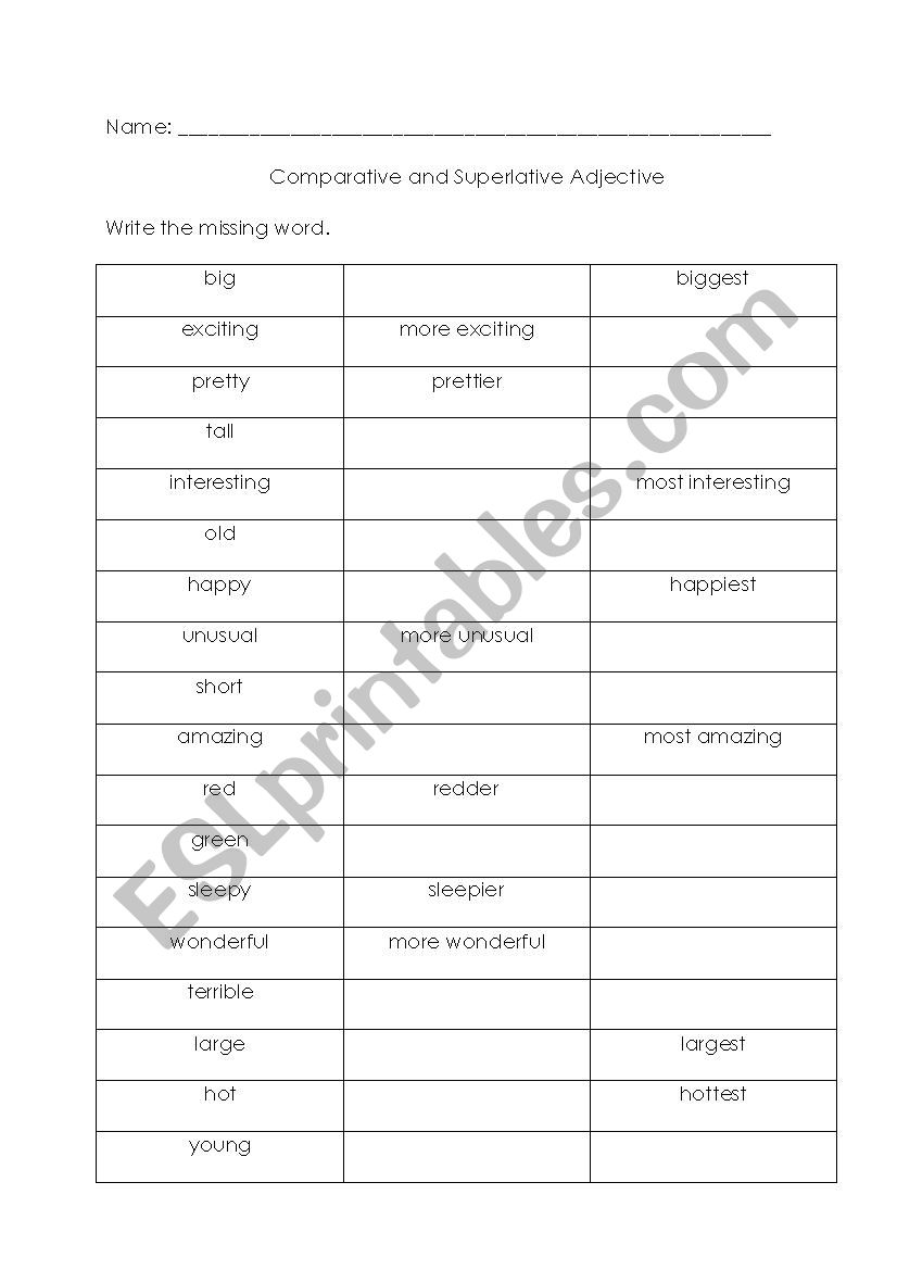 comparative and superlative worksheet