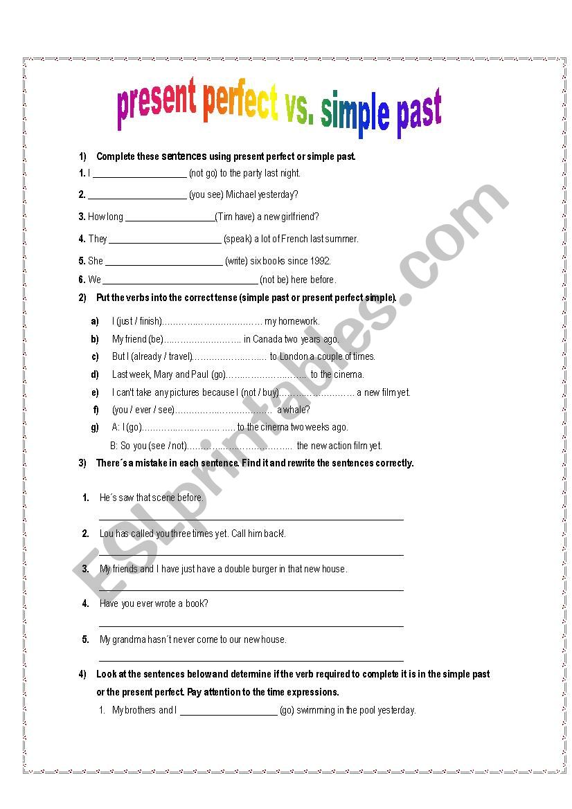 Present Perfect Vs. Simple Past - ESL worksheet by ntorrejon