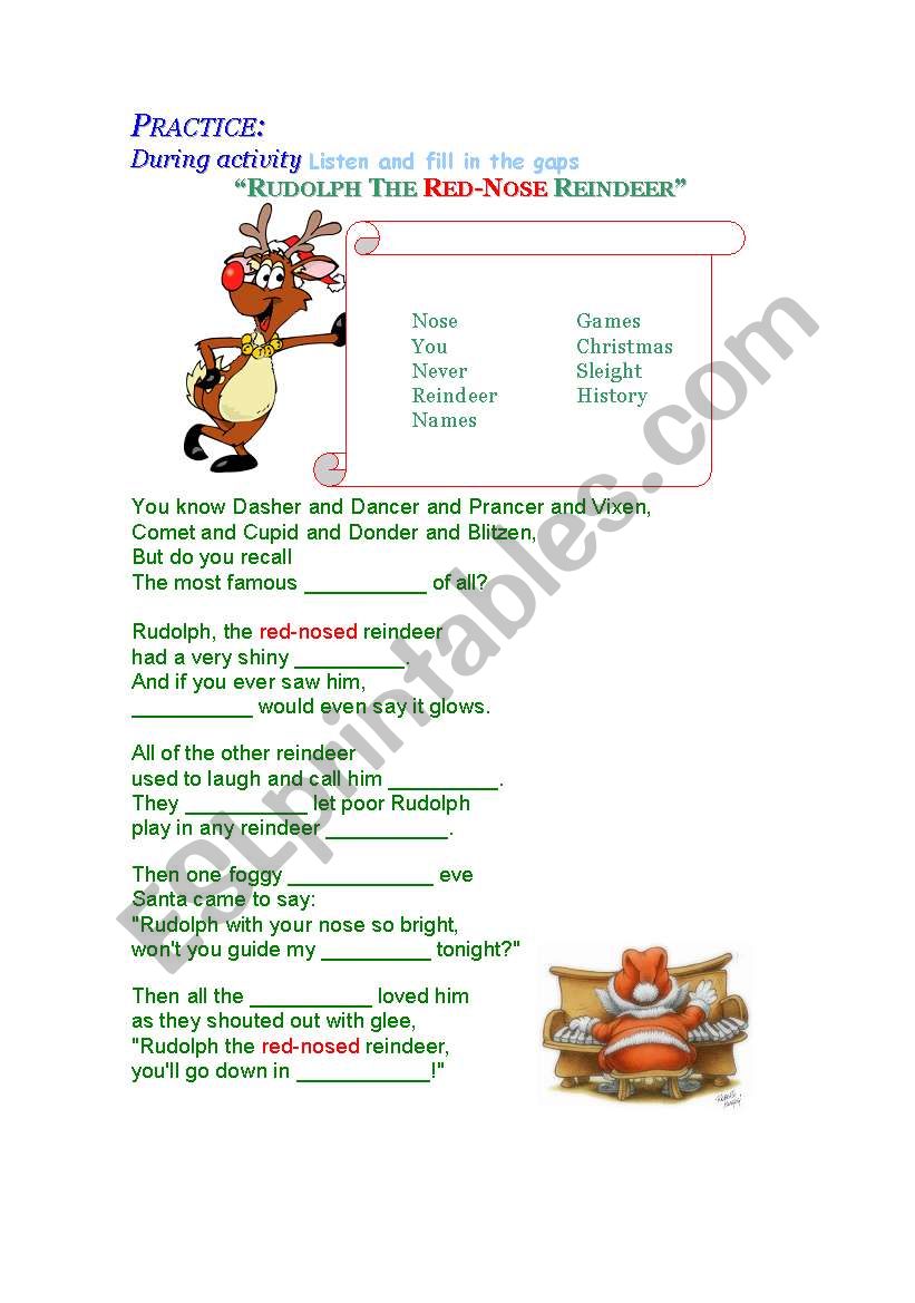 Rudolph the red nose reindeer worksheet