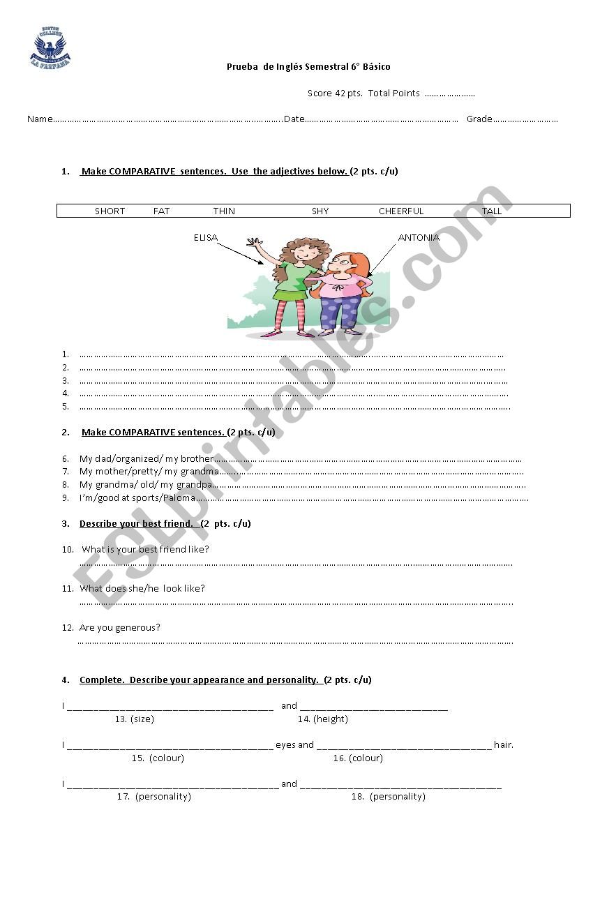 COMPARATIVES worksheet