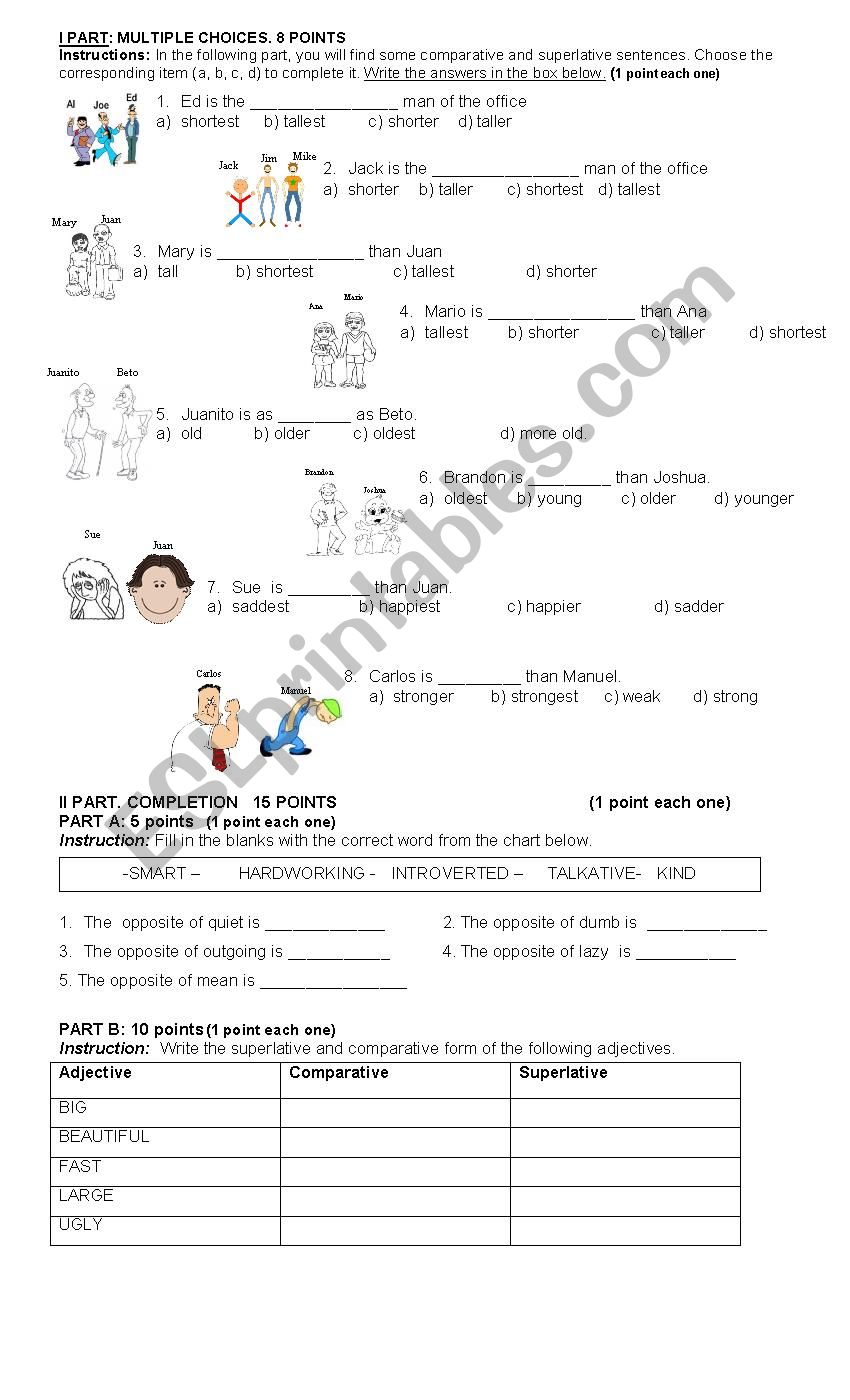 Comparative and superlative test