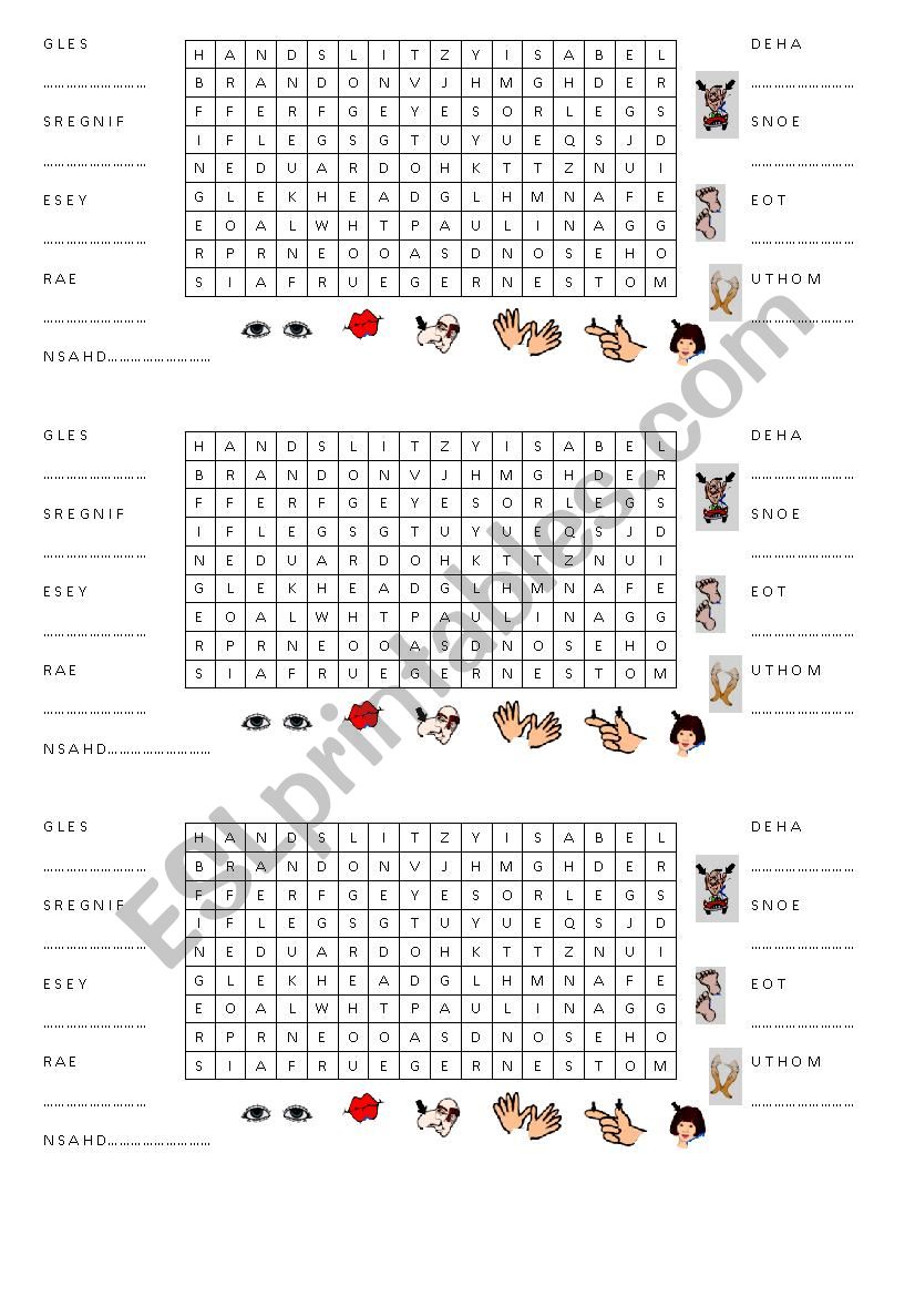 BODY PARTS CROSSWORDS worksheet