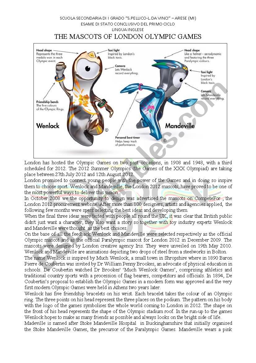 London Olympics: The Mascots worksheet