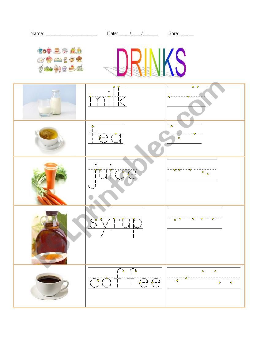 Drinks worksheet