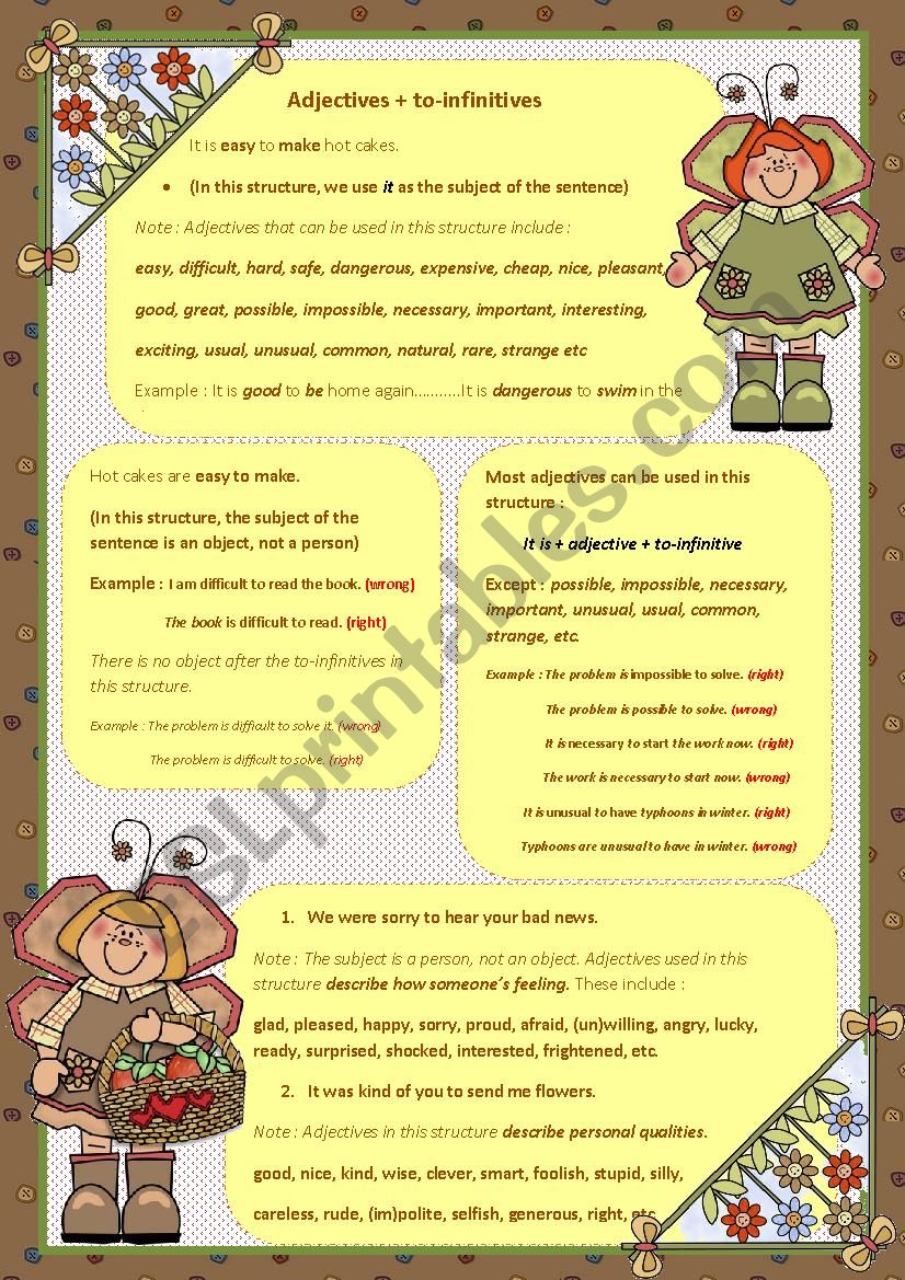Adjectives + to-infinitives worksheet