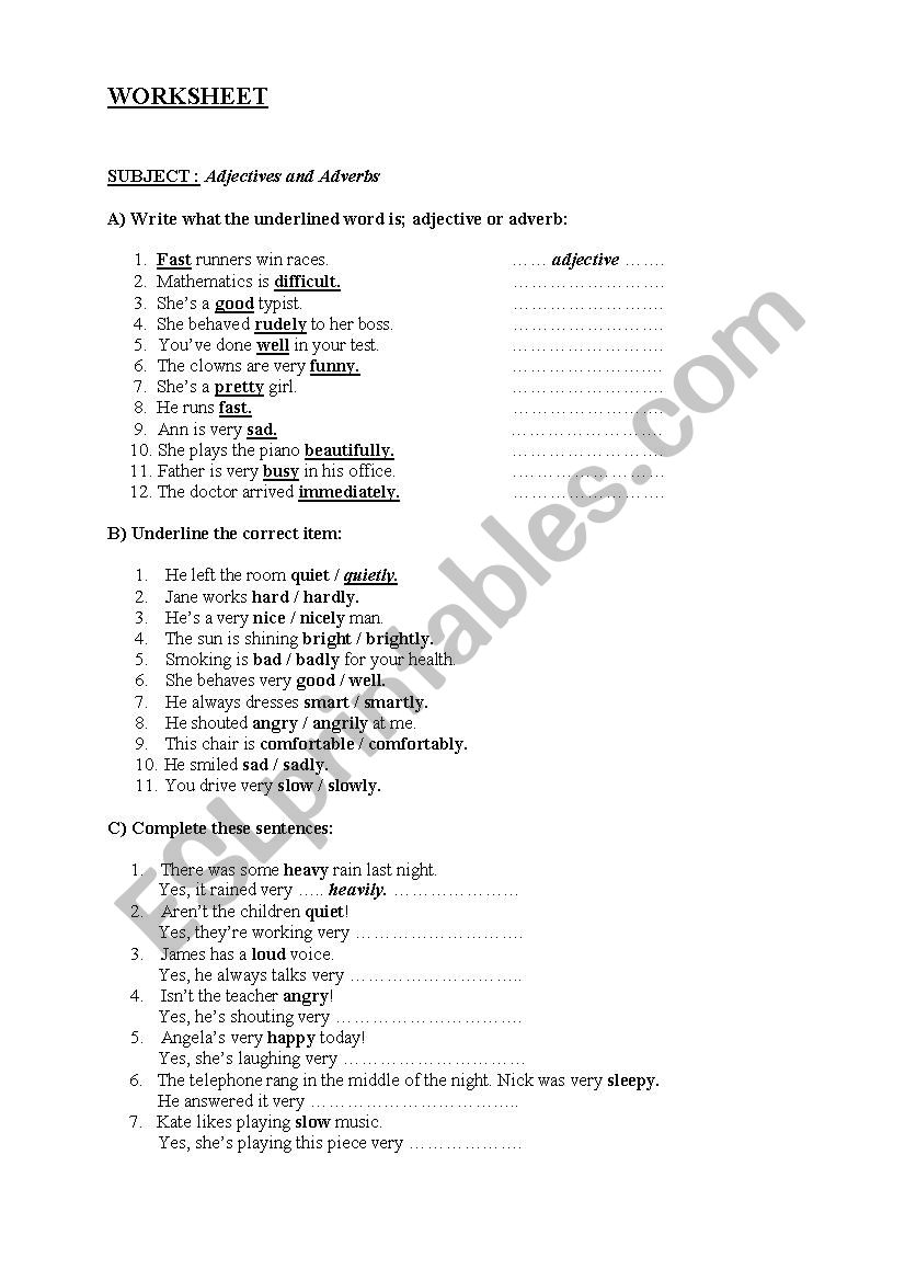 Adjectives and Adverbs worksheet