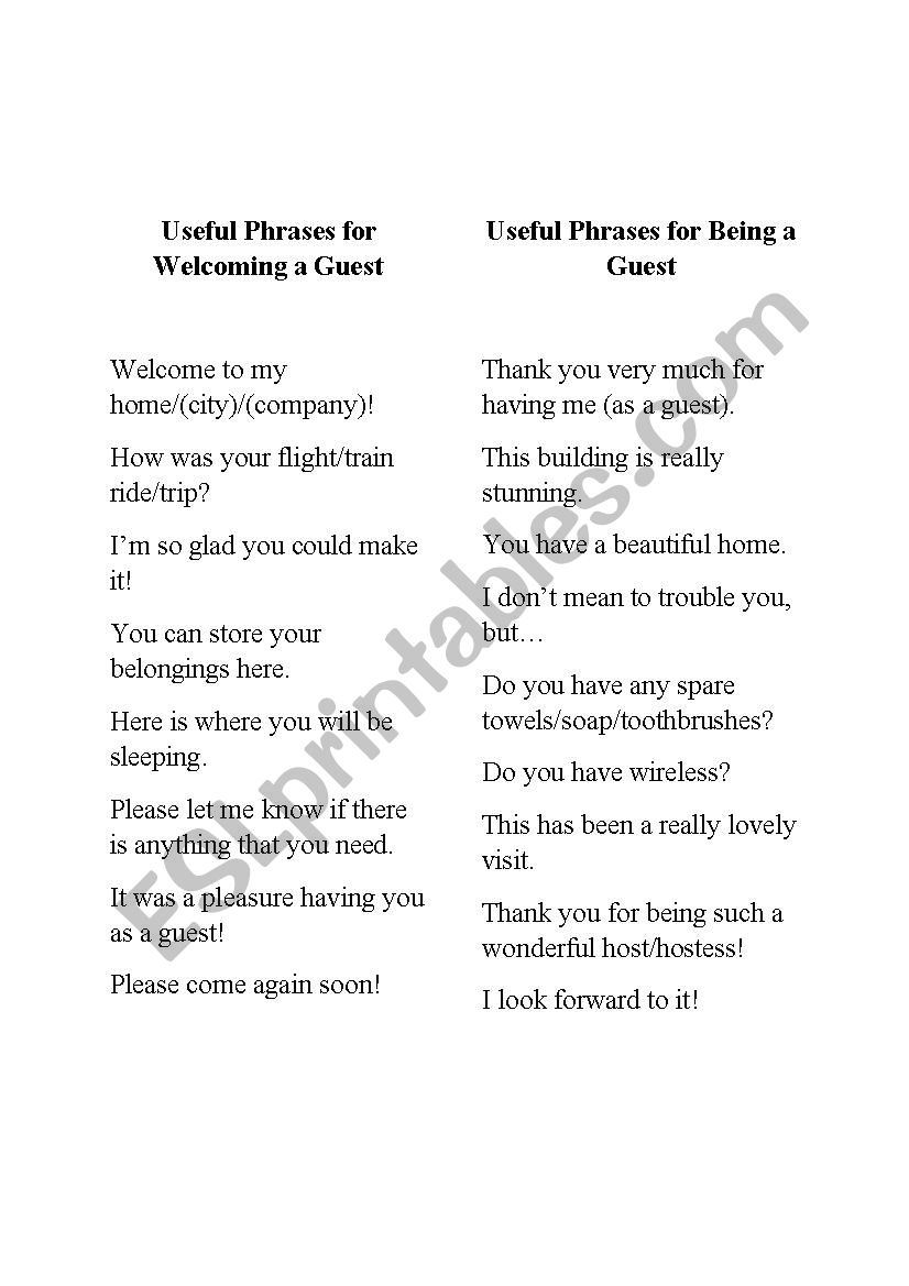 Useful Phrases for Welcoming a Guest/ Being a Guest