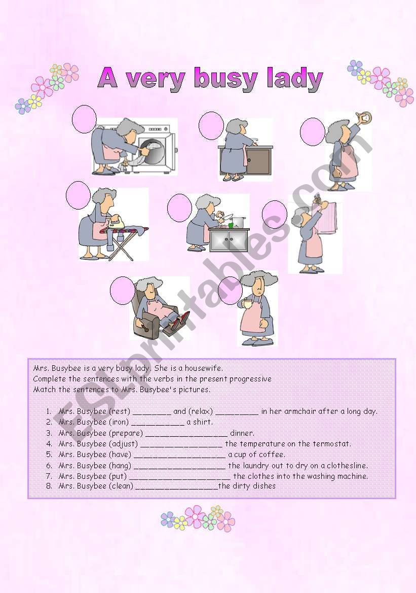 A very busy lady worksheet