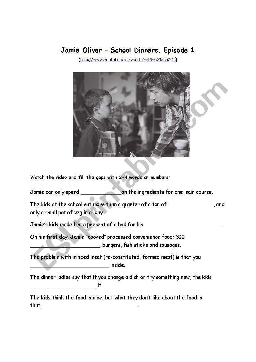 Jamie Olivers school dinners worksheet