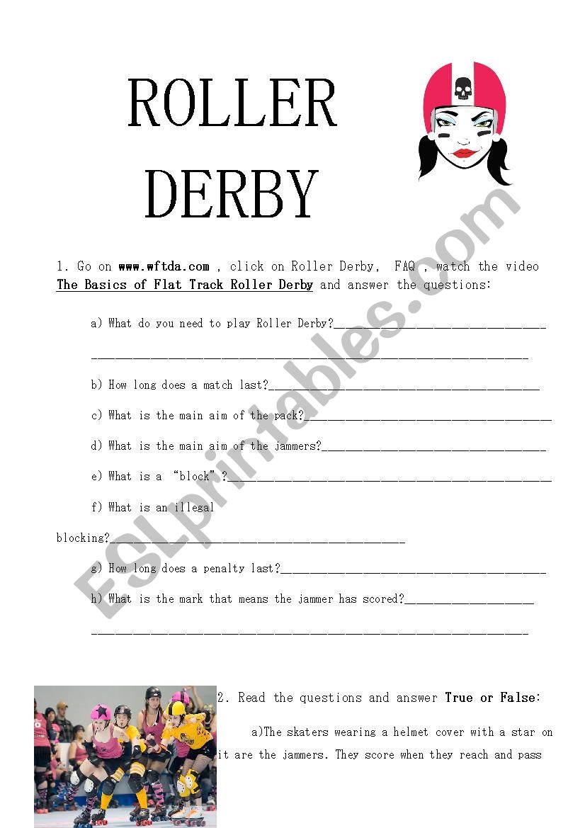 Roller Derby Webquest (Sport) worksheet