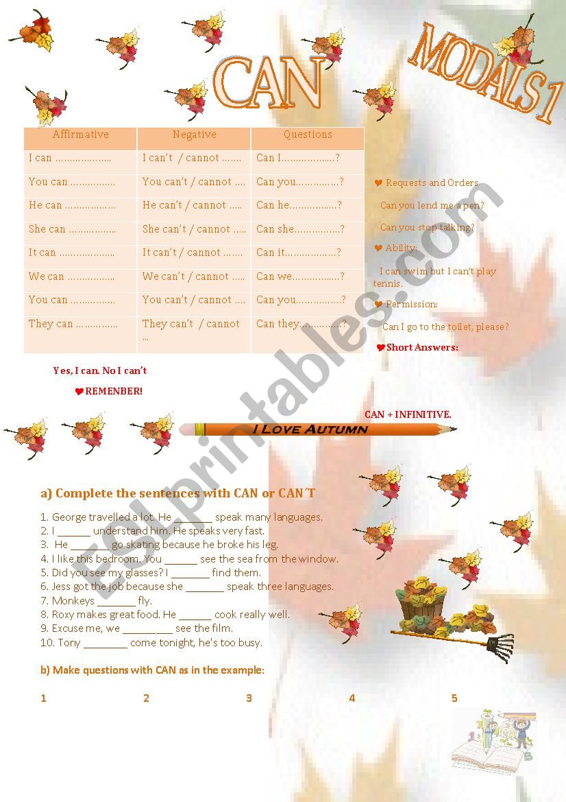 Modals- CAN worksheet