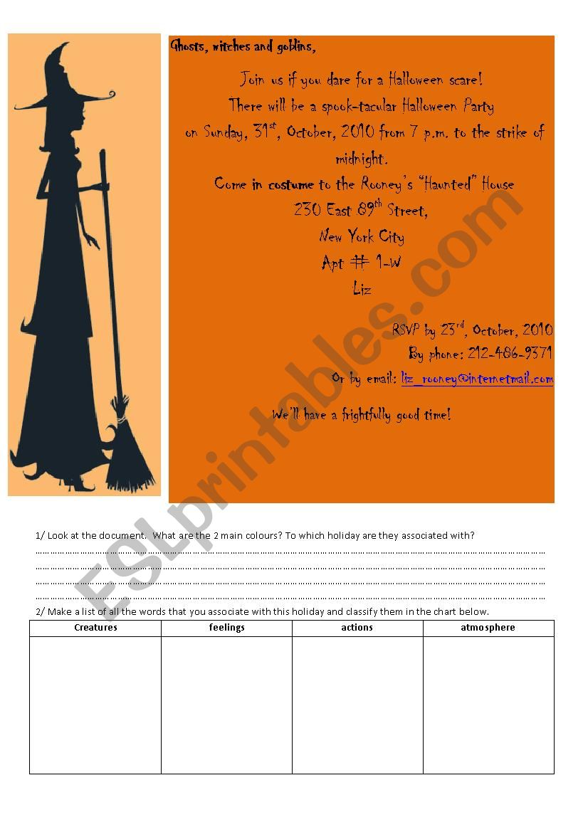 Halloween party worksheet