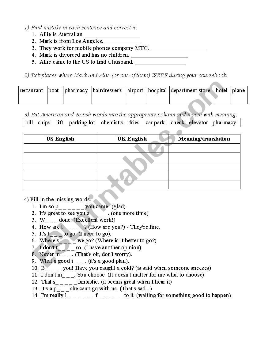New English File Pre-Intermediate Mark & Allie revision