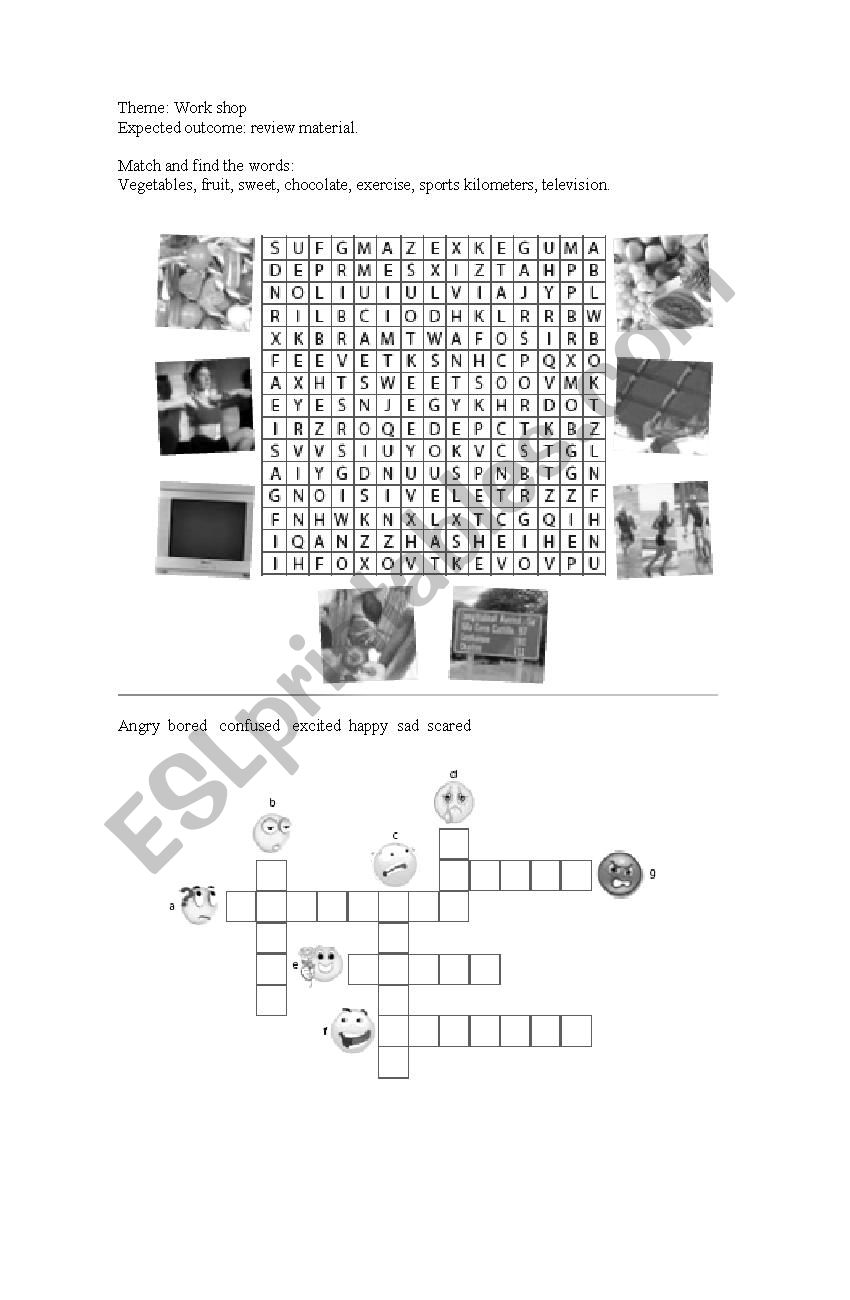 vocabulary food and feelings worksheet