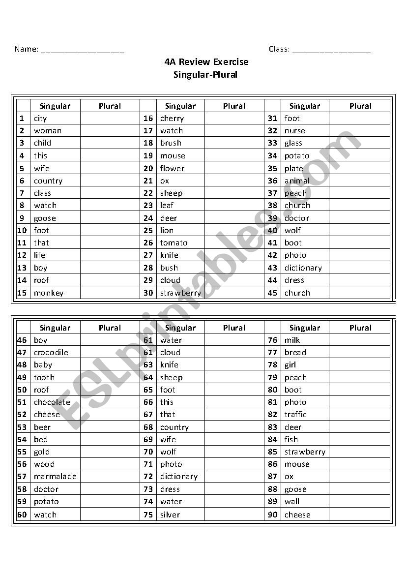 Countable and uncountable nouns, singular to plural