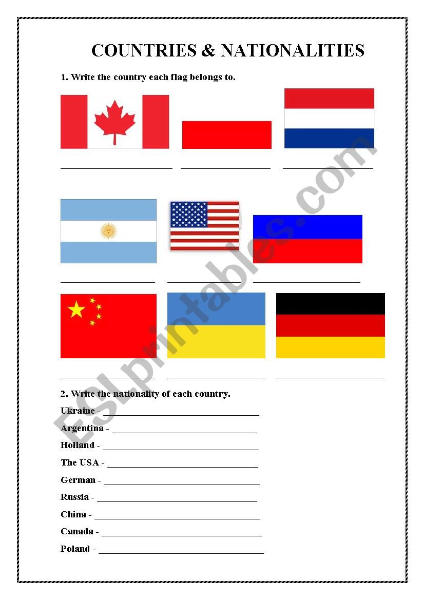 Countries and Nationalities worksheet