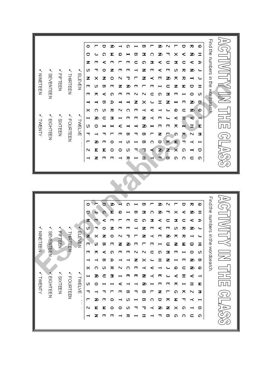 Crossword numbers worksheet