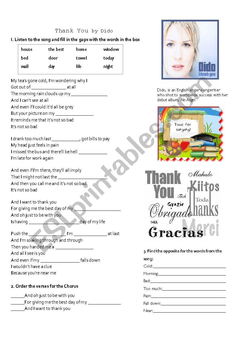 Dido Thank you worksheet