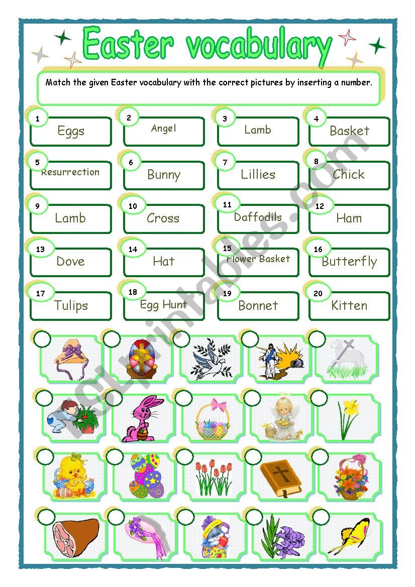 Easter vocabulary - matching worksheet