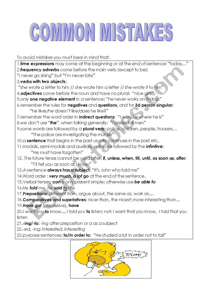 common mistakes worksheet