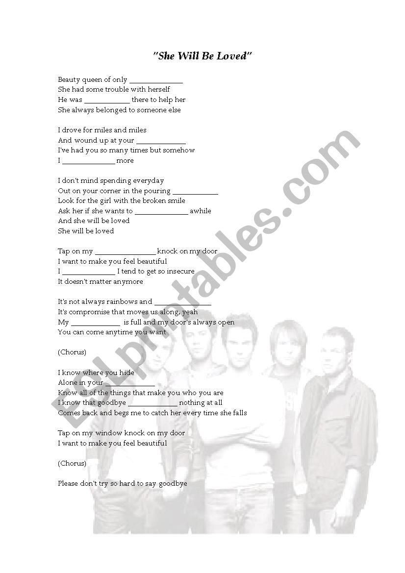 She will be loved worksheet