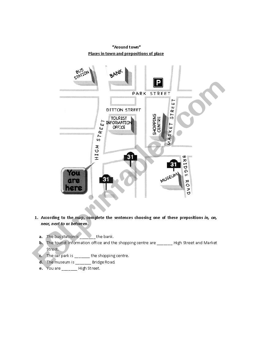 Places in town and prepositions of place