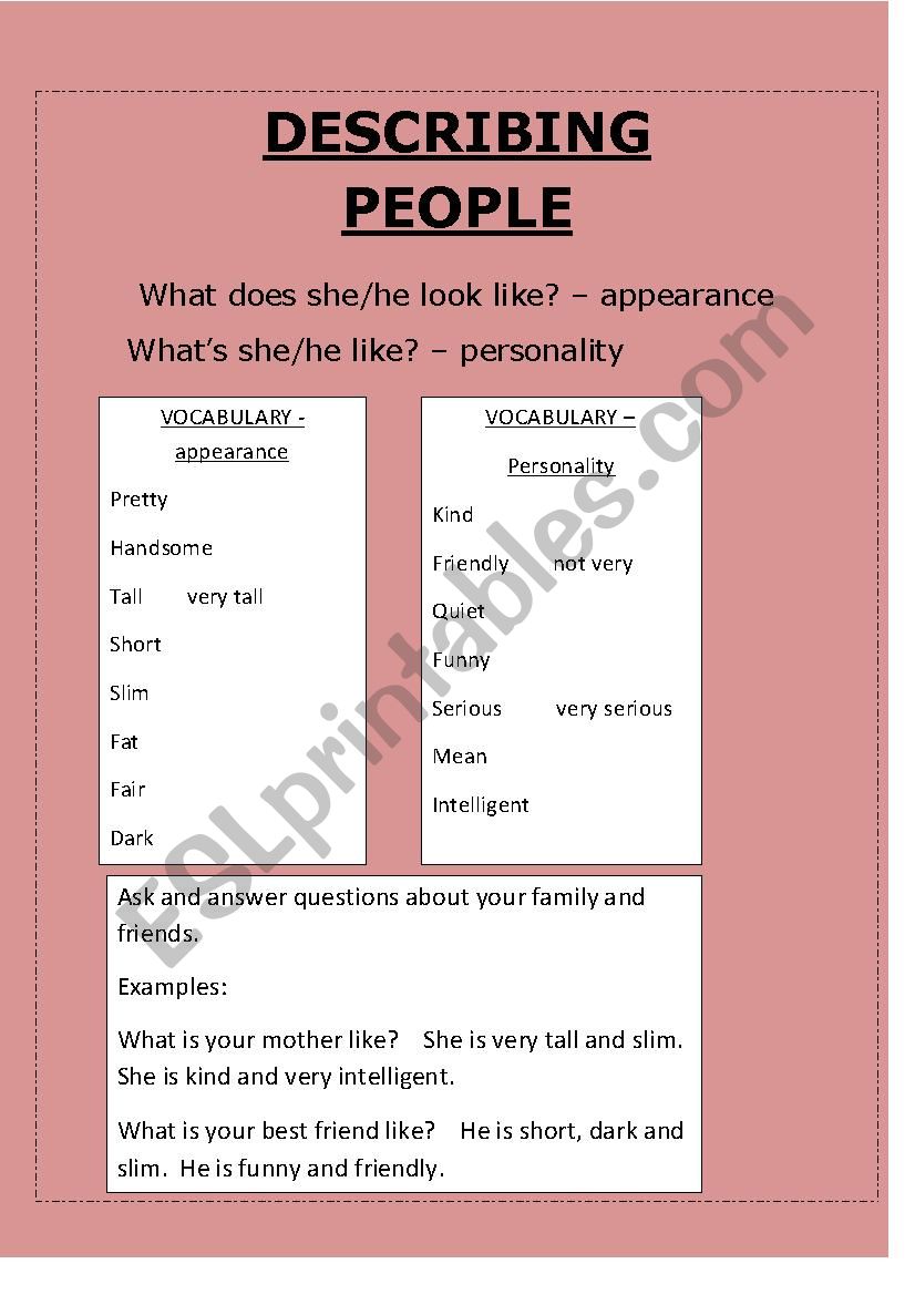 Describing People worksheet