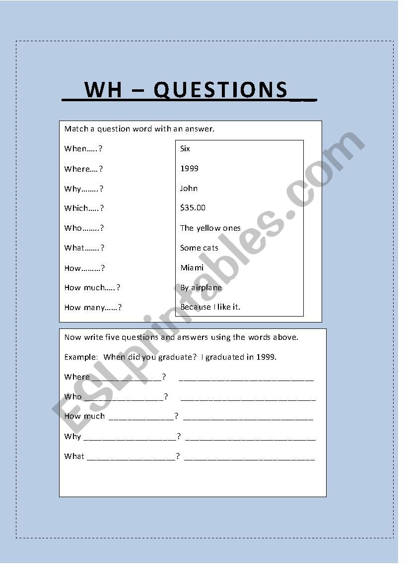 WH -Questions worksheet