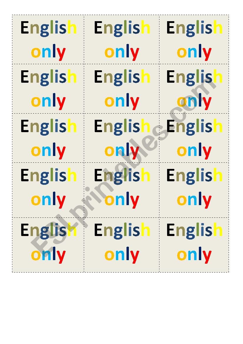 English Only Card Game worksheet