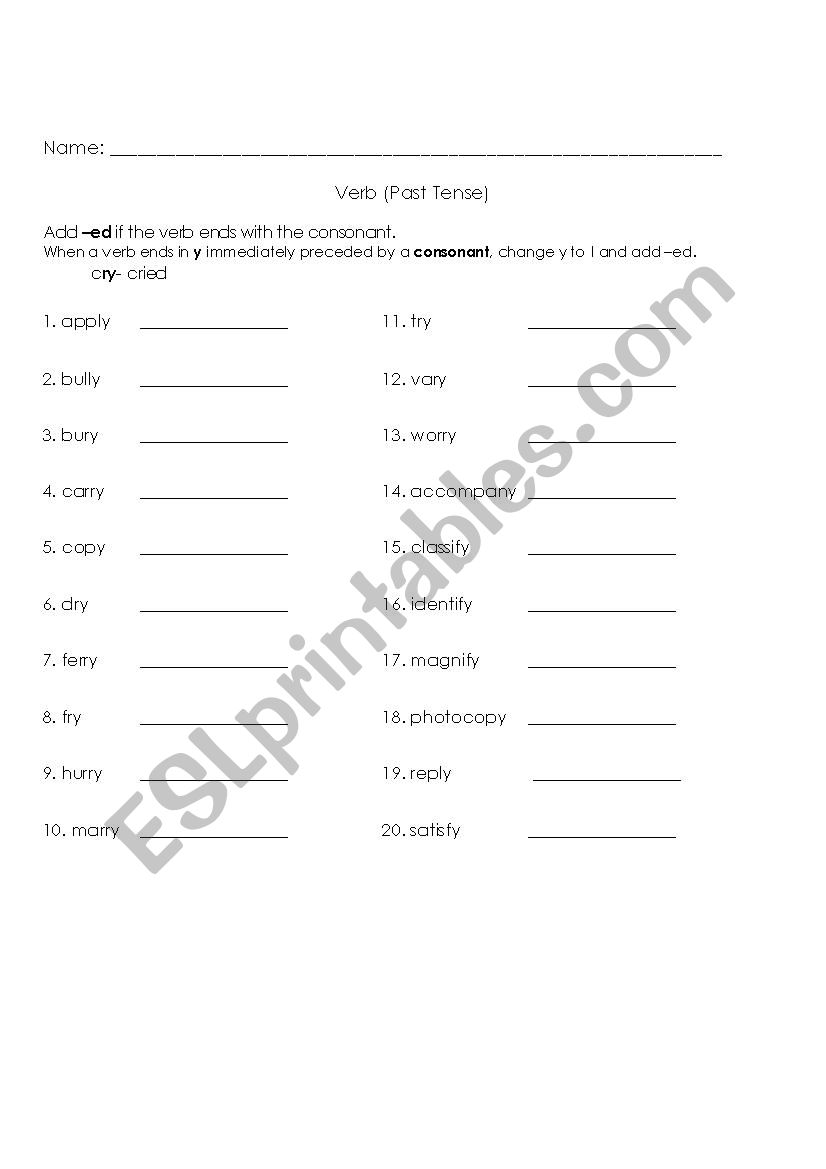 Verb worksheet