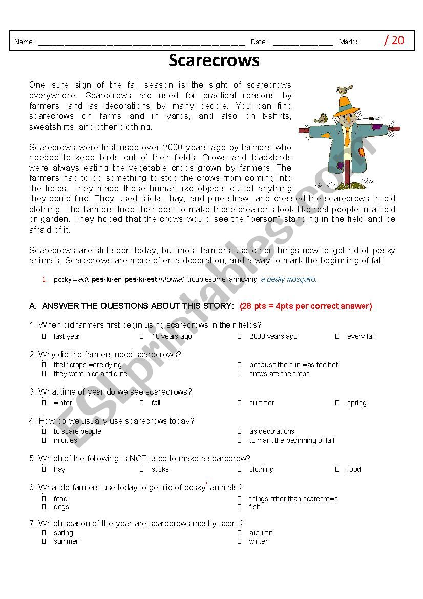 Scarecrows worksheet